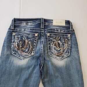 Miss Me Jeans Women 26 x 34Low-Rise Boot Horseshoe Embellished Rhinestones Rodeo